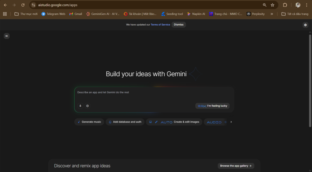Google AI Studio build app, tạo website